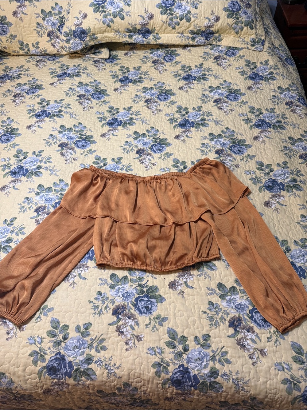 Rust Orange Off-Shoulder Ruffle Crop Top